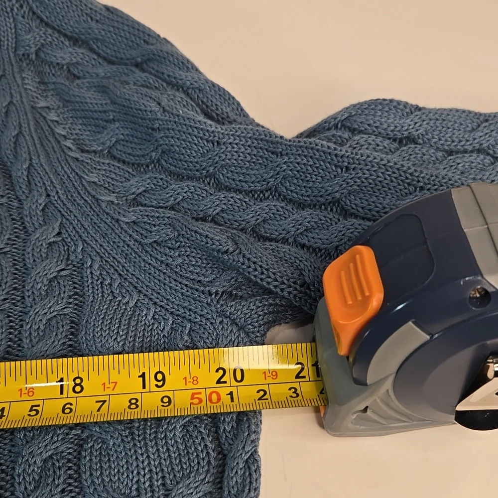 NWOT Belle by Kim Gravel Smoke Blue Cable Knit Cardigan Hip-Length - Picture 9 of 11
